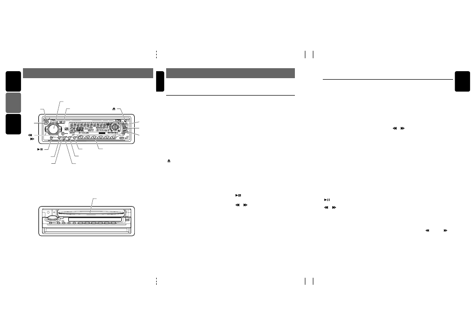 Nomenclature, Controls / les commandes / controles, Names of the buttons and their functions | English, English français español english, When the cd/md/dvd changer is connected, When the tv/dab is connected, When the dsp is connected | Clarion DXZ725 User Manual | Page 4 / 35