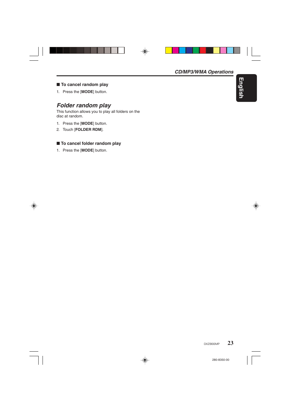 English, Folder random play | Clarion DXZ866MP User Manual | Page 23 / 45
