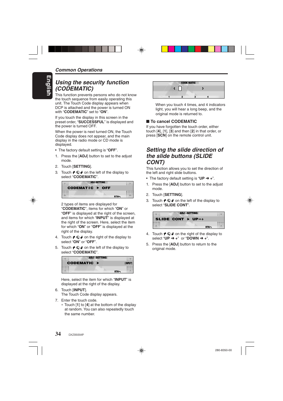 English 34, Using the security function (codematic), Common operations | Clarion DXZ866MP User Manual | Page 34 / 45