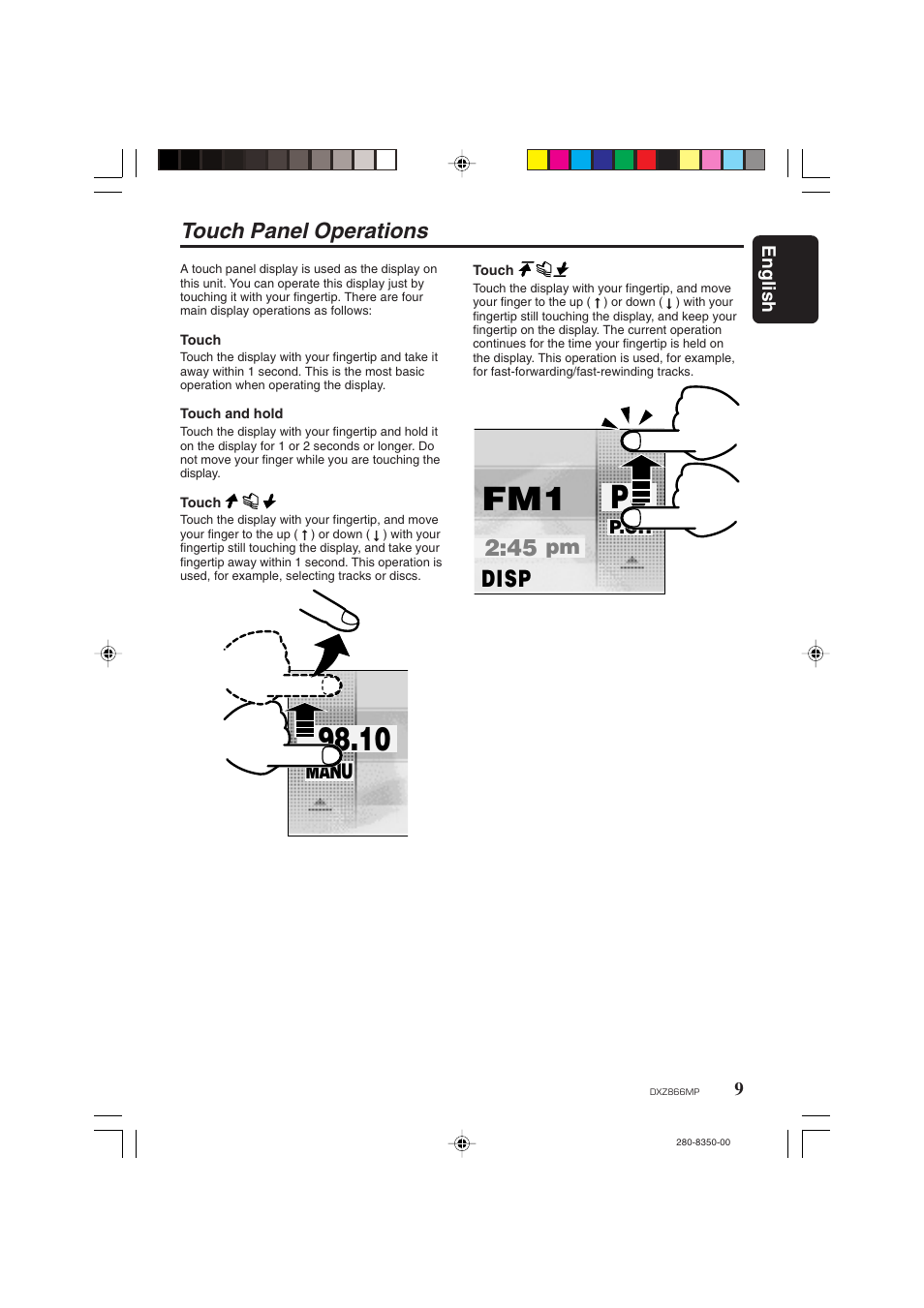 Touch panel operations, Disp | Clarion DXZ866MP User Manual | Page 9 / 45