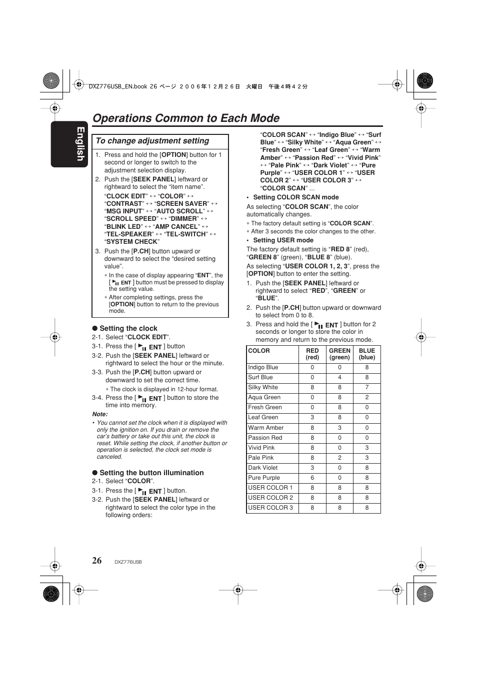 Operations common to each mode, English 26 | Clarion DXZ776usb User Manual | Page 28 / 44
