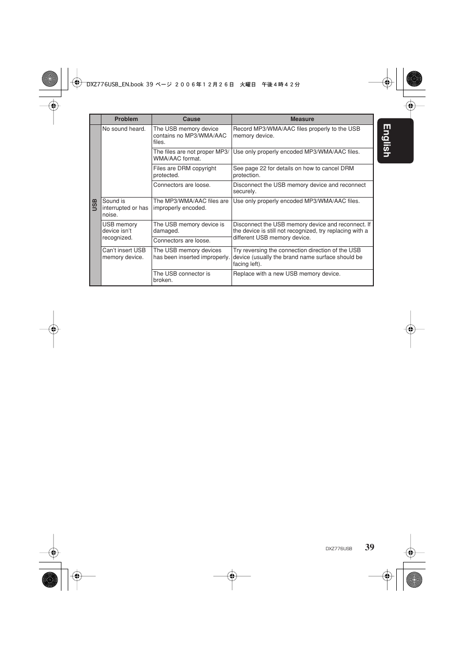 English 39 | Clarion DXZ776usb User Manual | Page 41 / 44