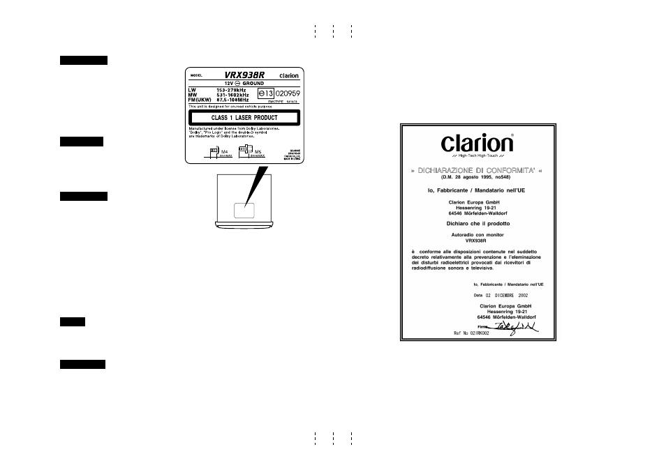 Cautions, Caution, Advarsel | 537 varoitus | Clarion VRX938R User Manual | Page 2 / 51