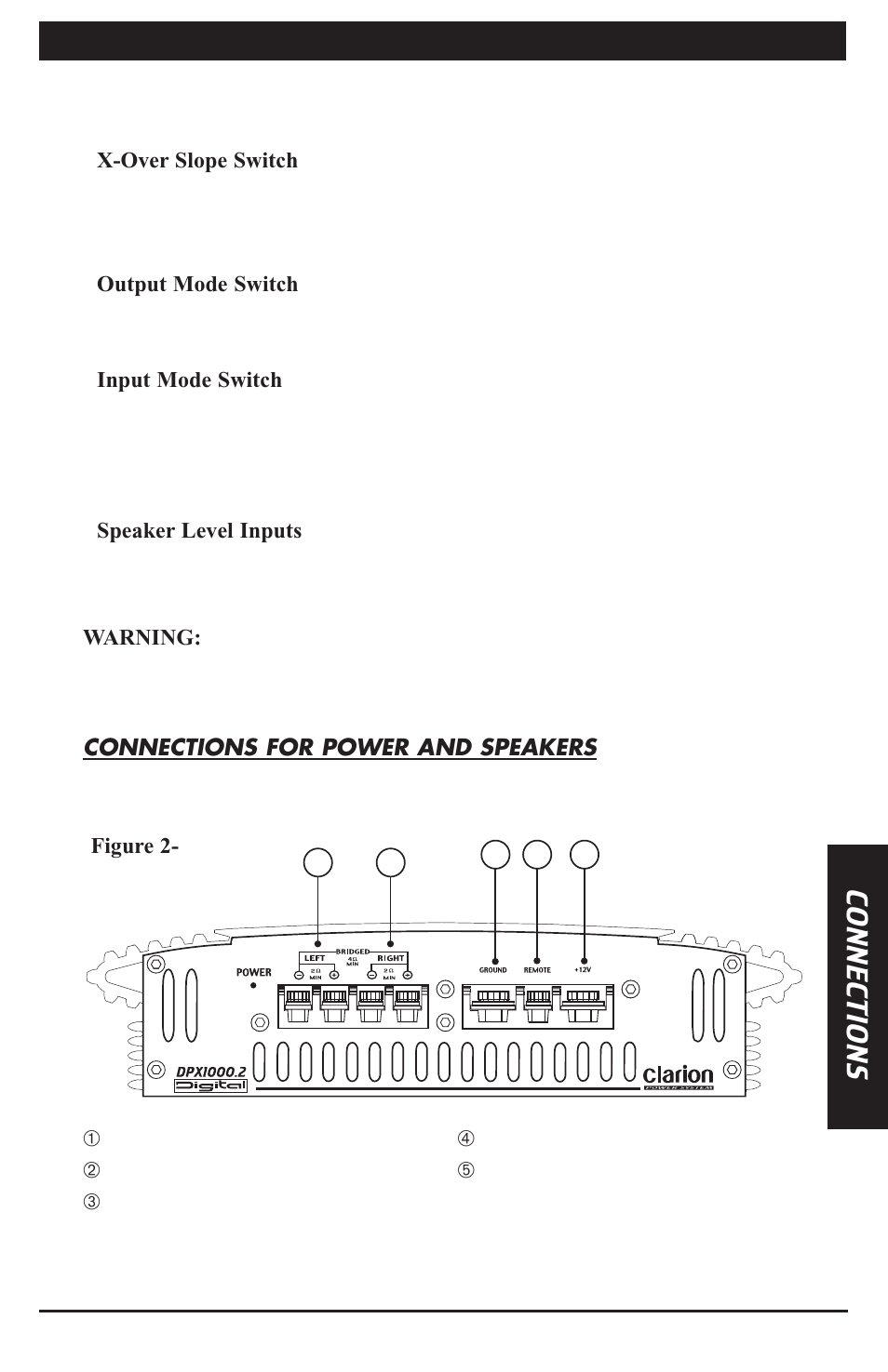 Owner's manual, Co nnections | Clarion 2/1 Channel Power Amplifier DPX1000.2 User Manual | Page 5 / 16