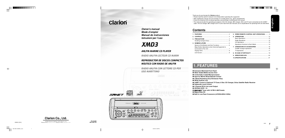 Clarion XMD3 User Manual | 20 pages
