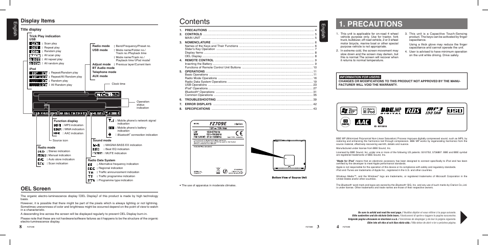 Clarion FZ709E User Manual | Page 3 / 40