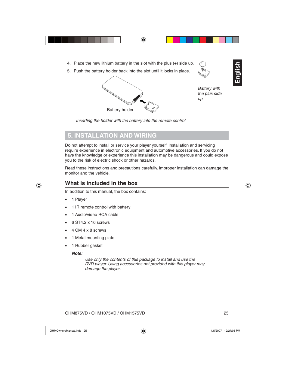 English, Installation and wiring, What is included in the box | Clarion OHM875VD User Manual | Page 25 / 40
