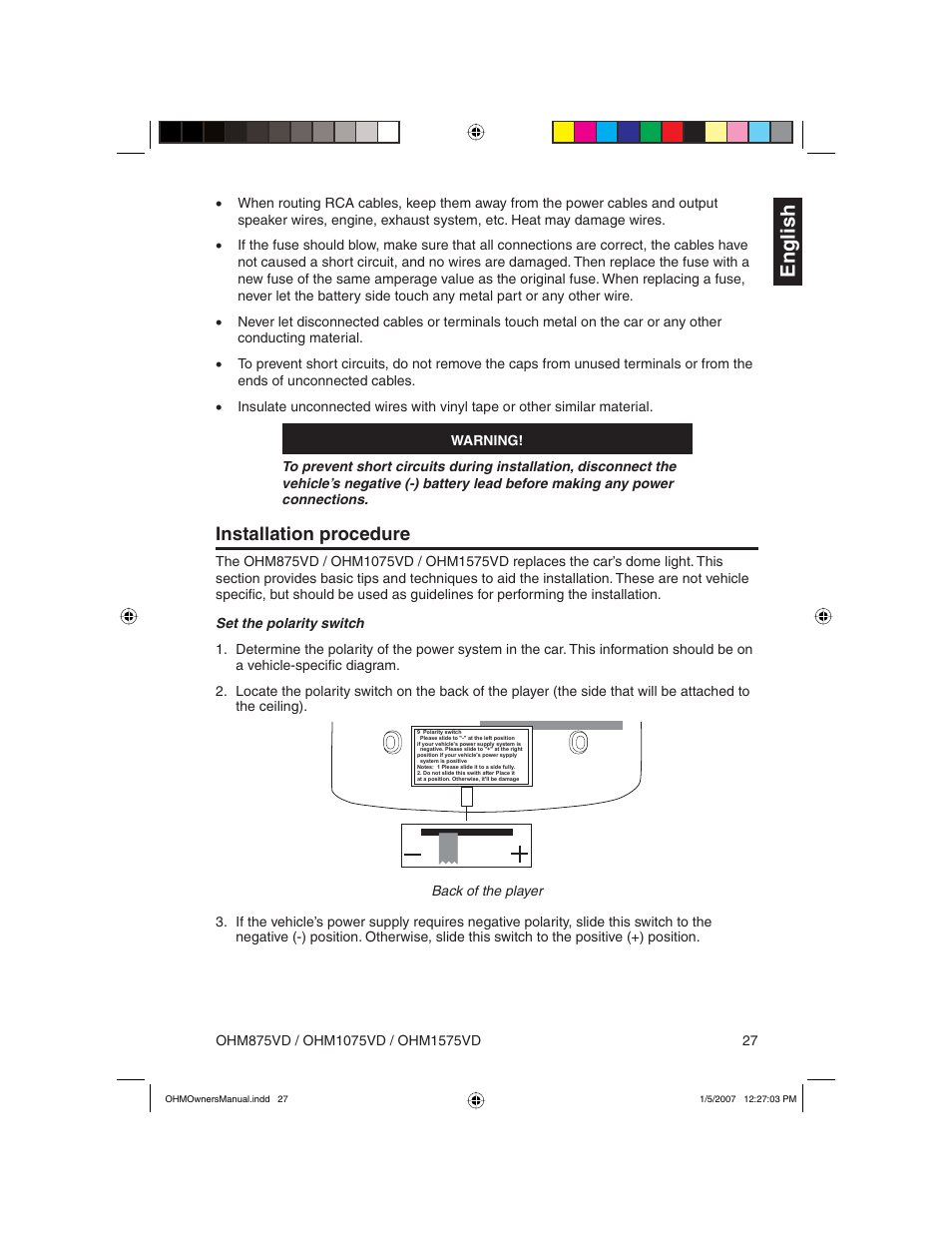 English, Installation procedure | Clarion OHM875VD User Manual | Page 27 / 40