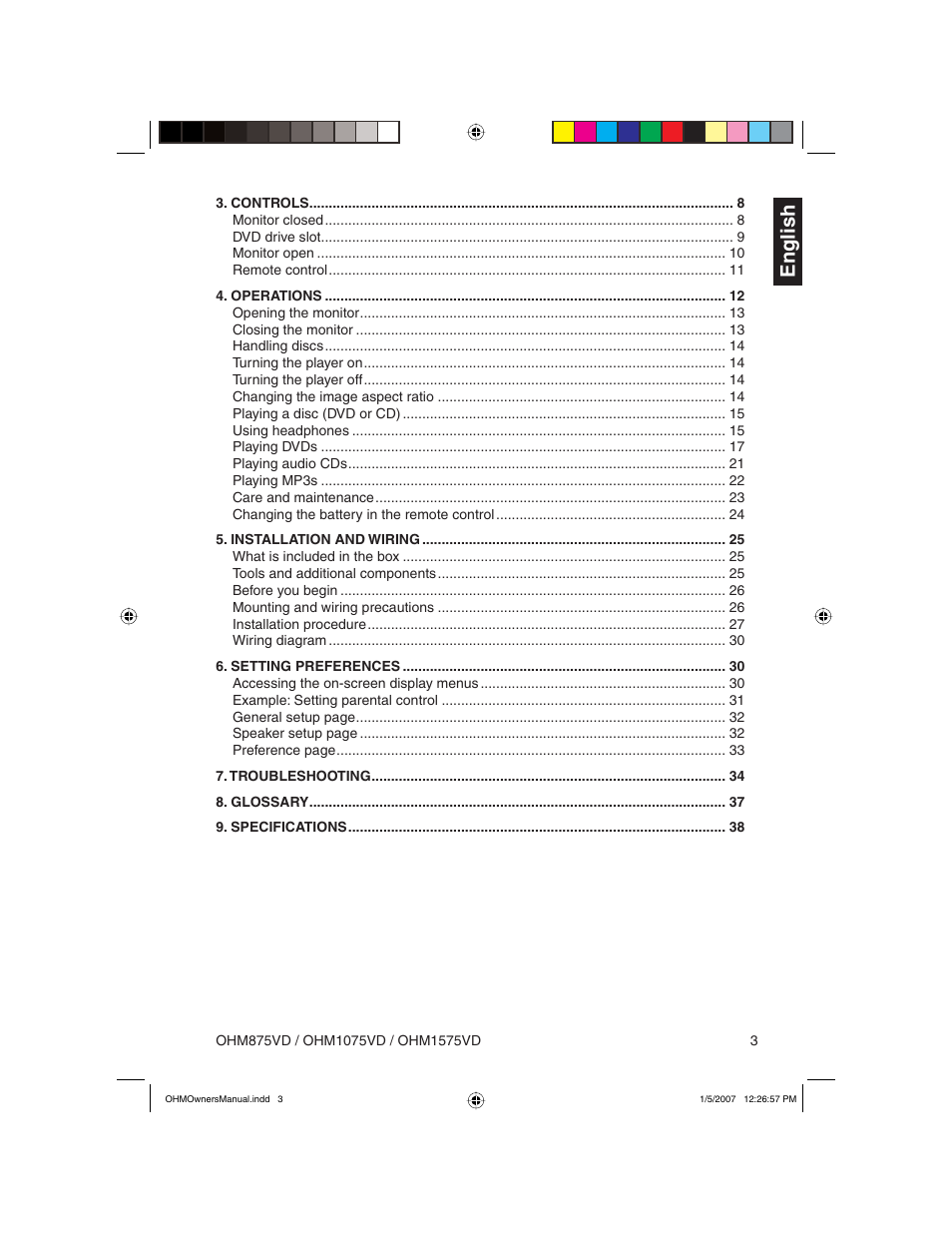 English | Clarion OHM875VD User Manual | Page 3 / 40
