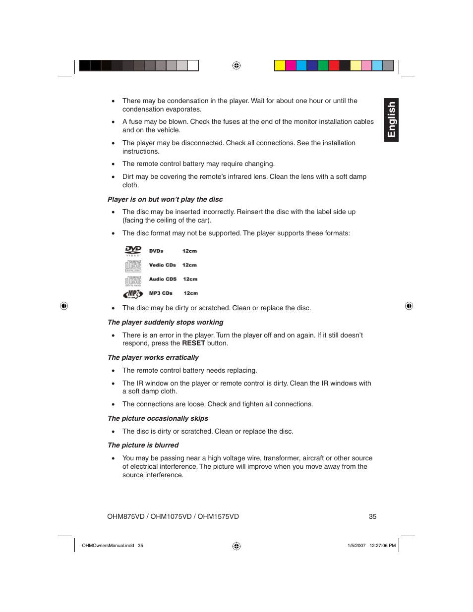 English | Clarion OHM875VD User Manual | Page 35 / 40