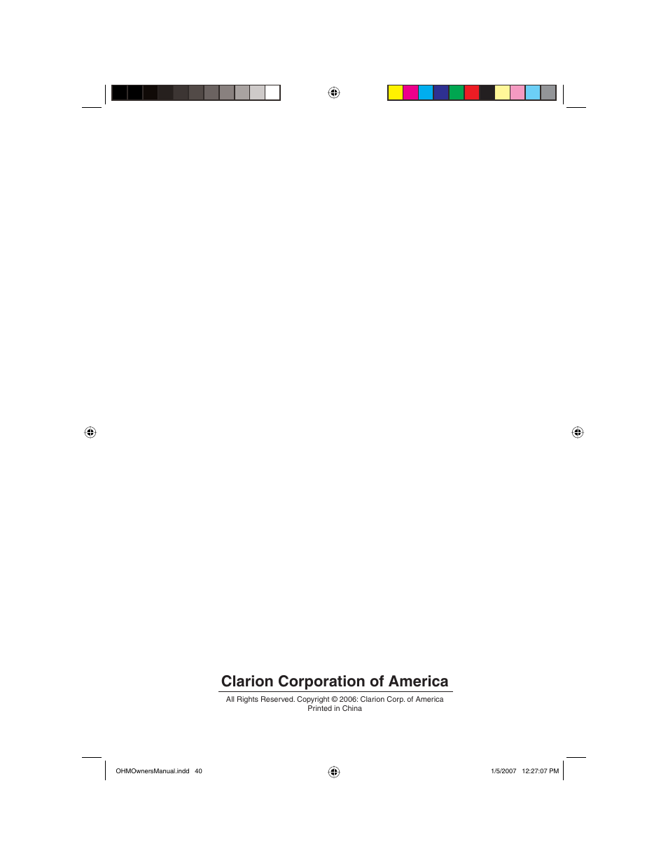 Clarion corporation of america, English | Clarion OHM875VD User Manual | Page 40 / 40