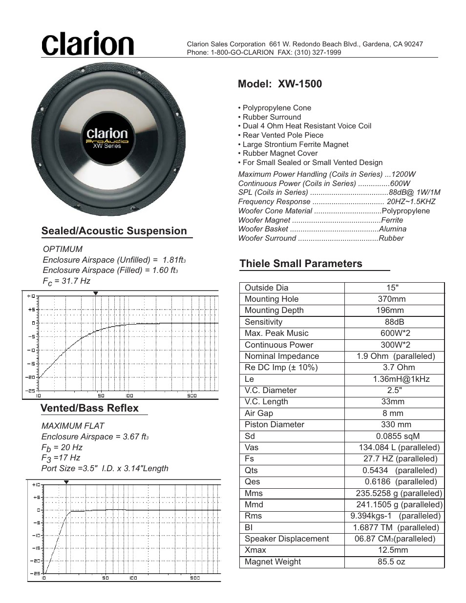 Clarion XW-1500 User Manual | 1 page