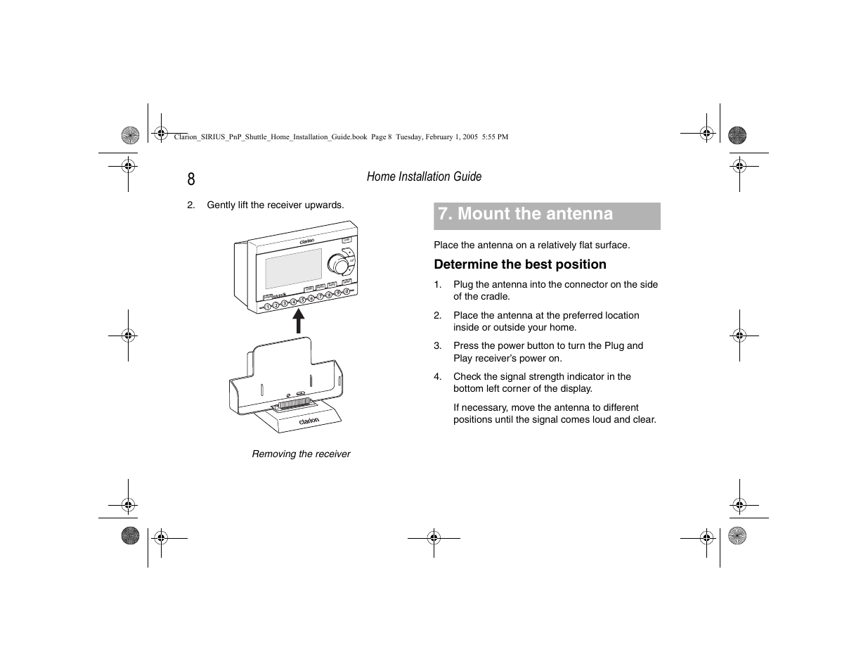 Mount the antenna, Determine the best position, Home installation guide | Clarion SIRIUS CLHK User Manual | Page 10 / 20