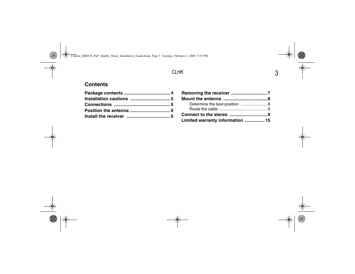 Clarion SIRIUS CLHK User Manual | Page 5 / 20