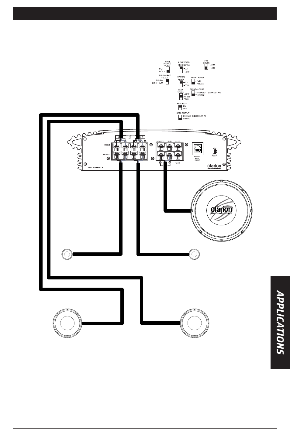 Owner's manual, Applic a t ions owner's manual applic a t ions | Clarion APX600.5 User Manual | Page 9 / 16