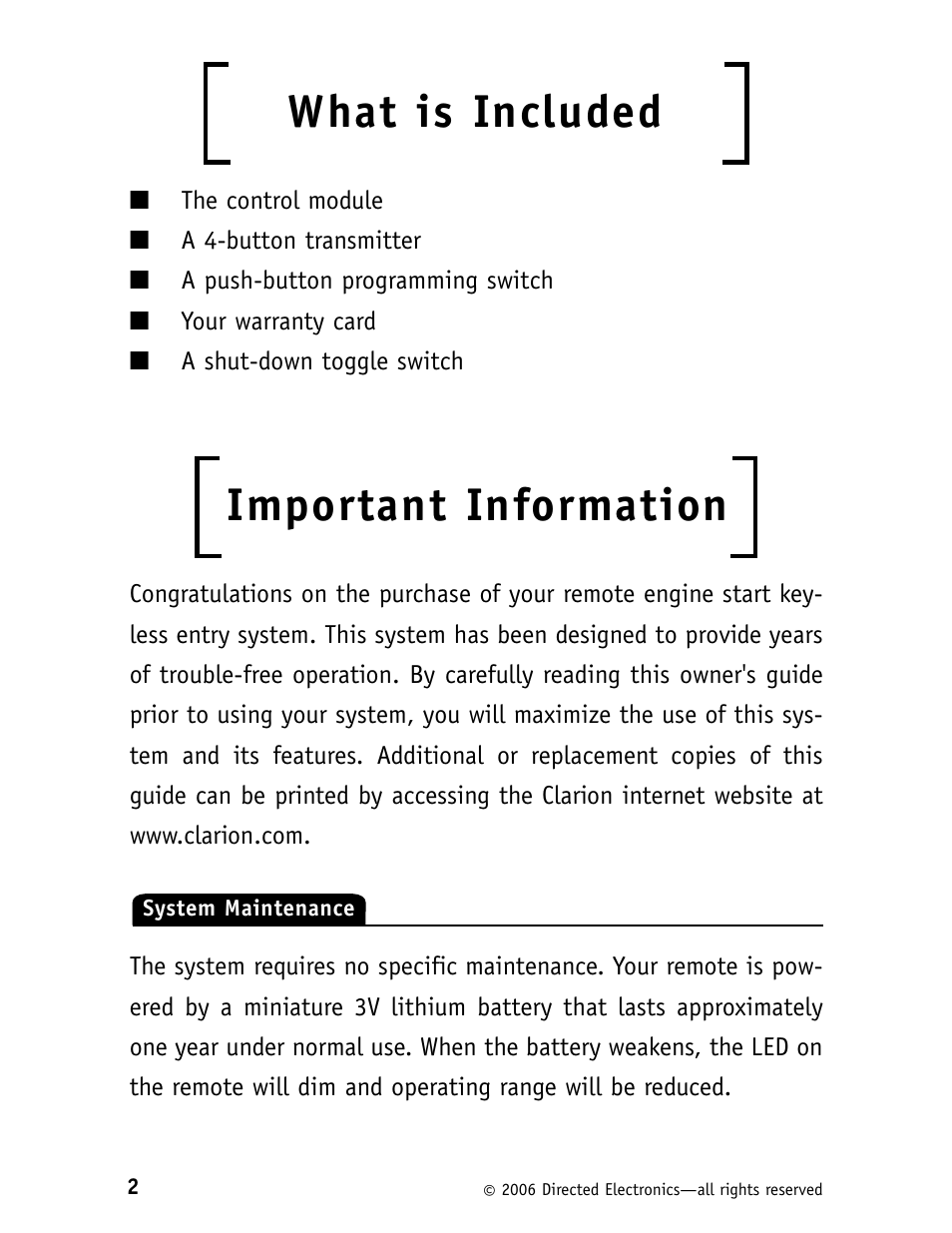 What is included, Important information | Clarion RS10 User Manual | Page 5 / 19