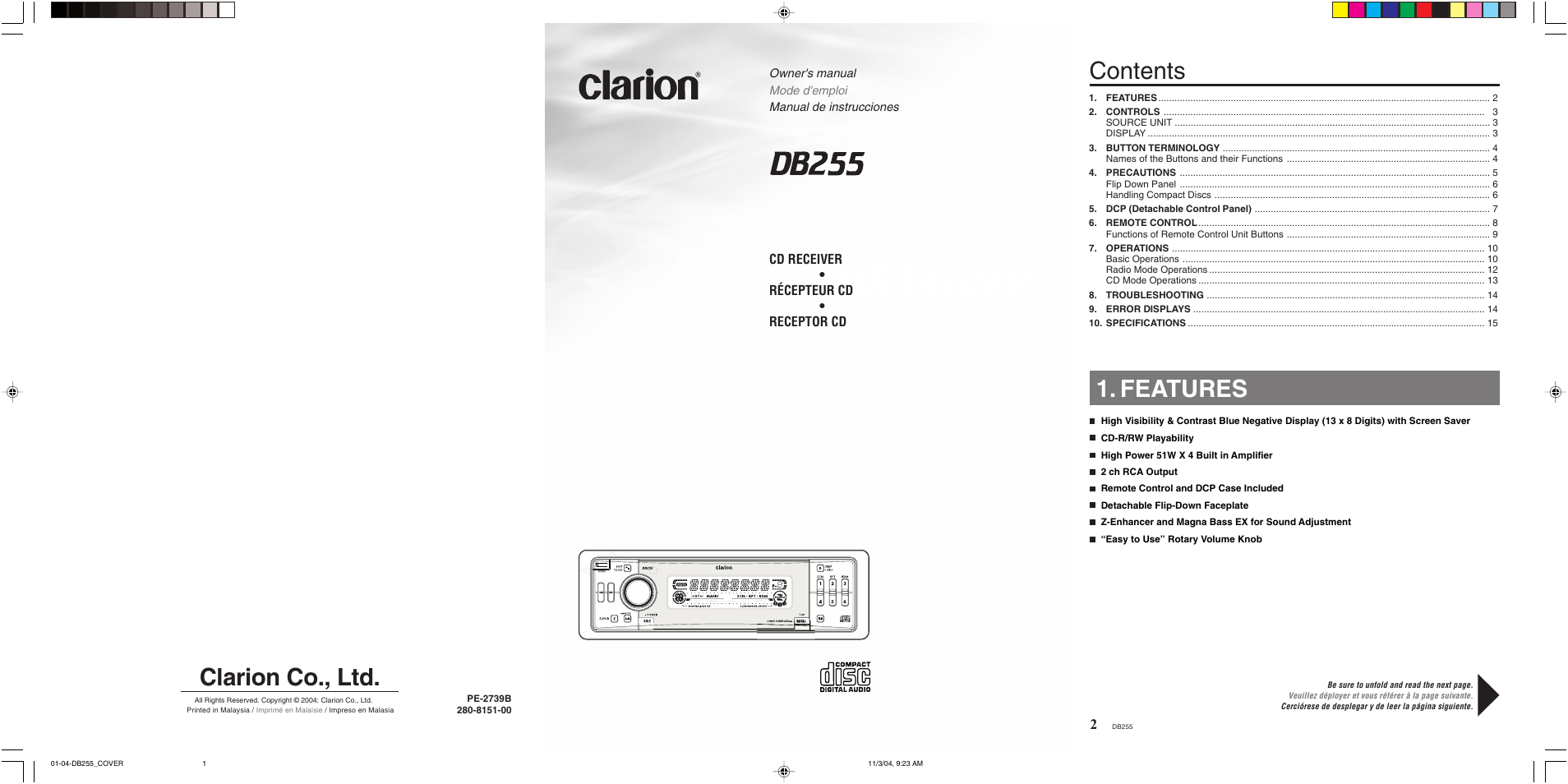 Clarion DB255 User Manual | 14 pages