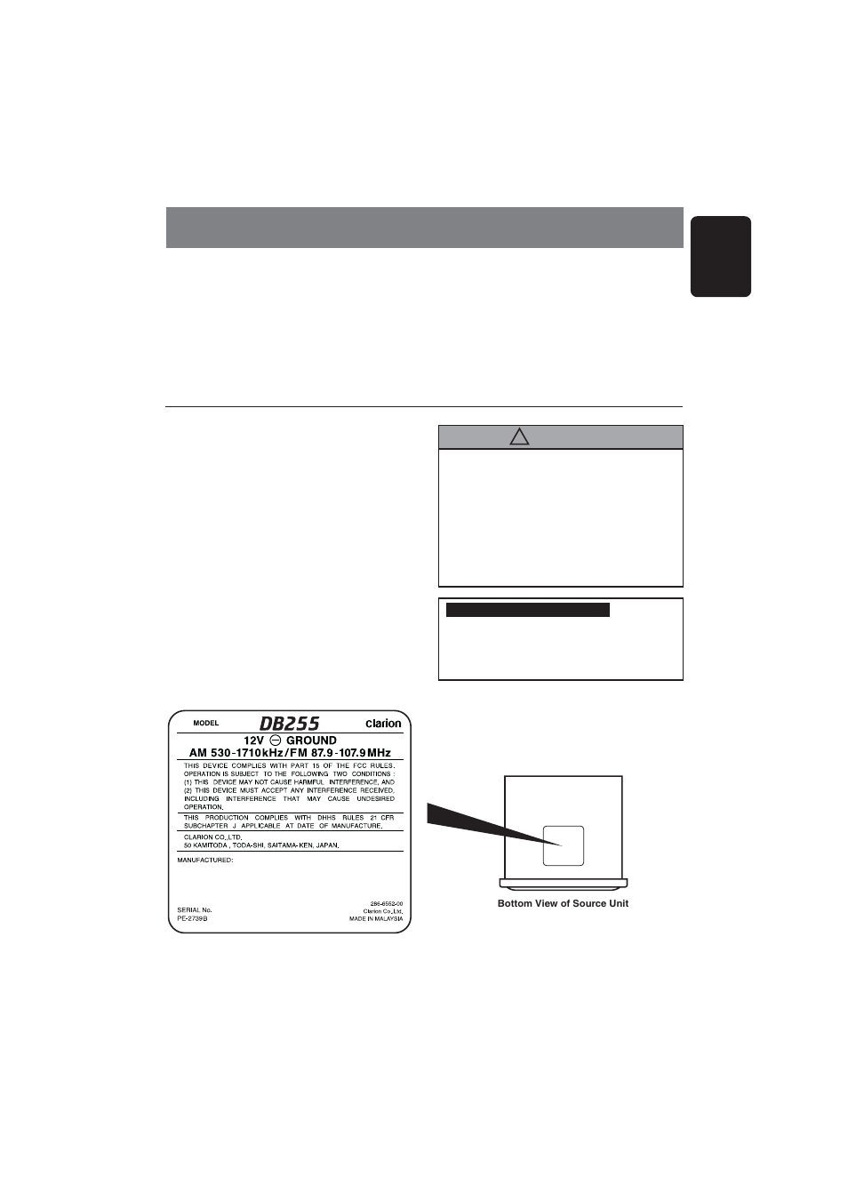 Precautions, 5english, Caution | Clarion DB255 User Manual | Page 3 / 14