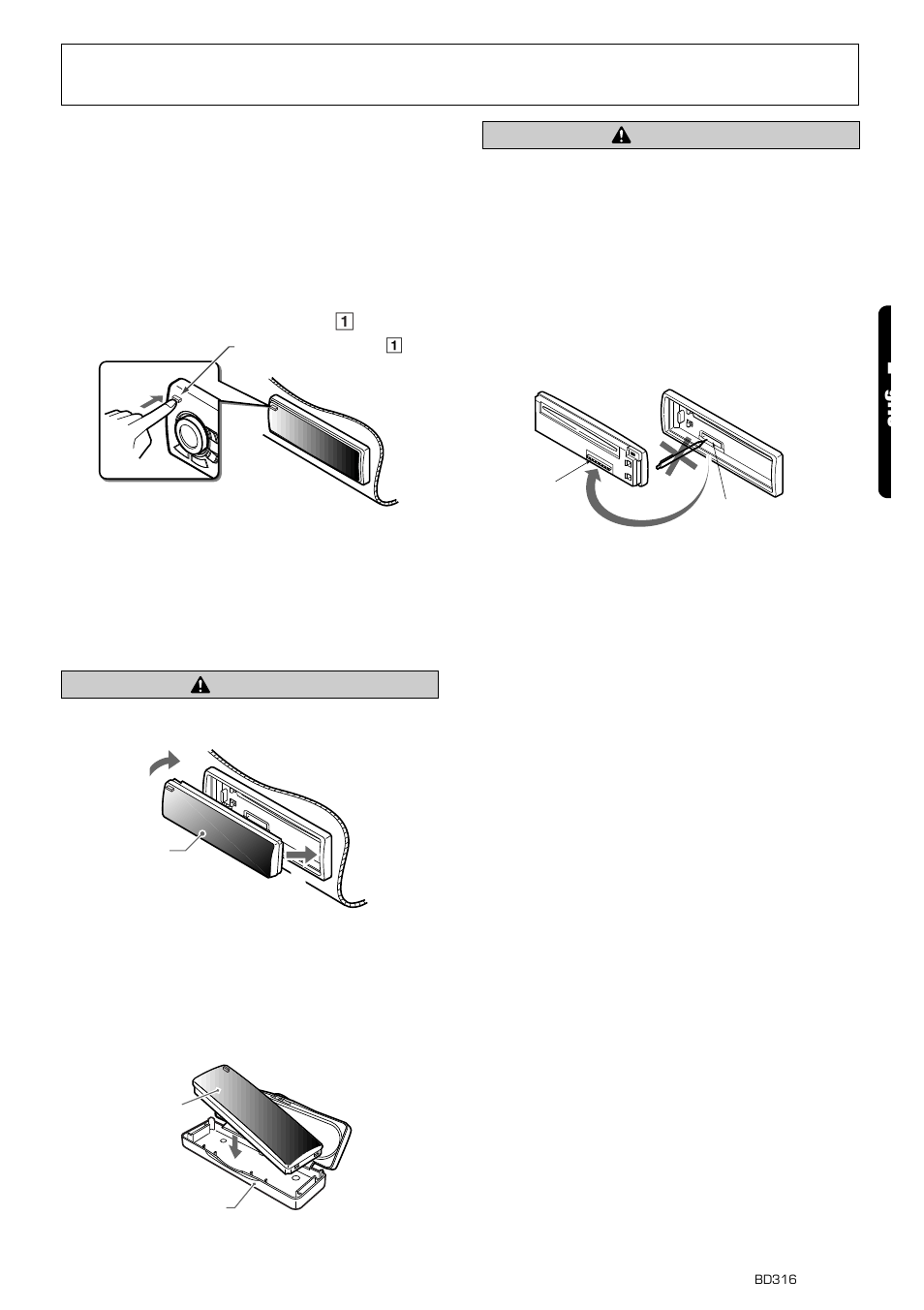 Dcp (detachable control panel), 7e glis, Removing the dcp | Attaching the dcp, Storing the dcp in the dcp case, Caution | Clarion BD316 User Manual | Page 5 / 14