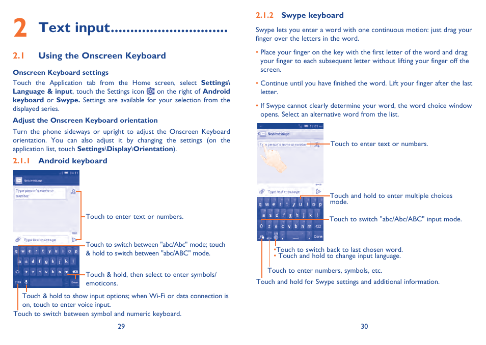Text input | Alcatel Idol Mini User Manual | Page 16 / 72
