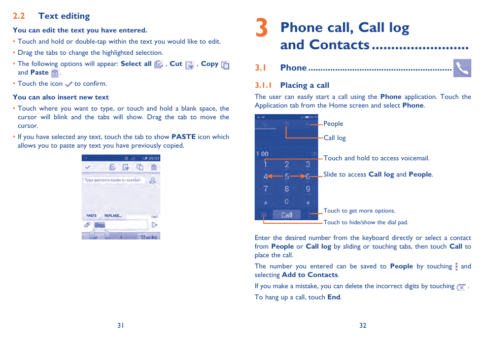 Phone call, call log and contacts | Alcatel Idol Mini User Manual | Page 17 / 72
