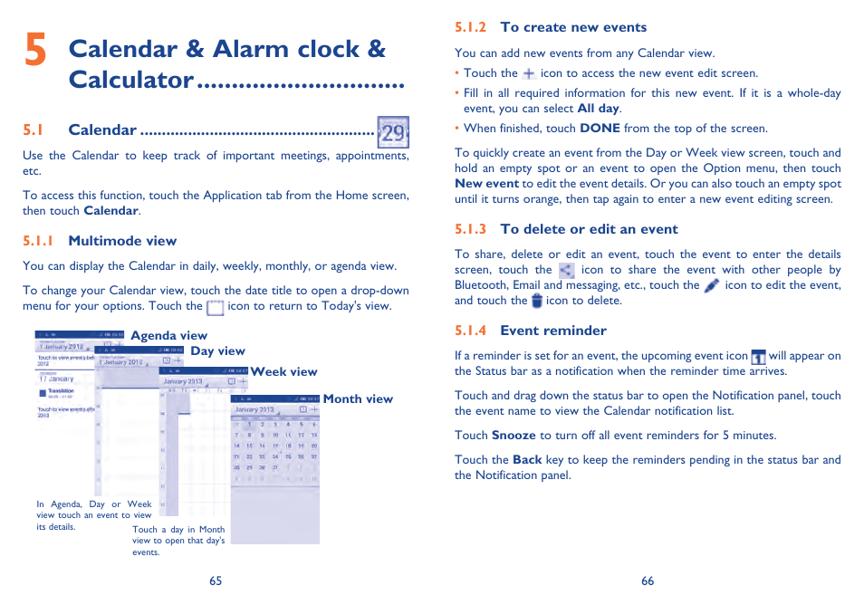 Calendar & alarm clock & calculator | Alcatel Idol Mini User Manual | Page 34 / 72