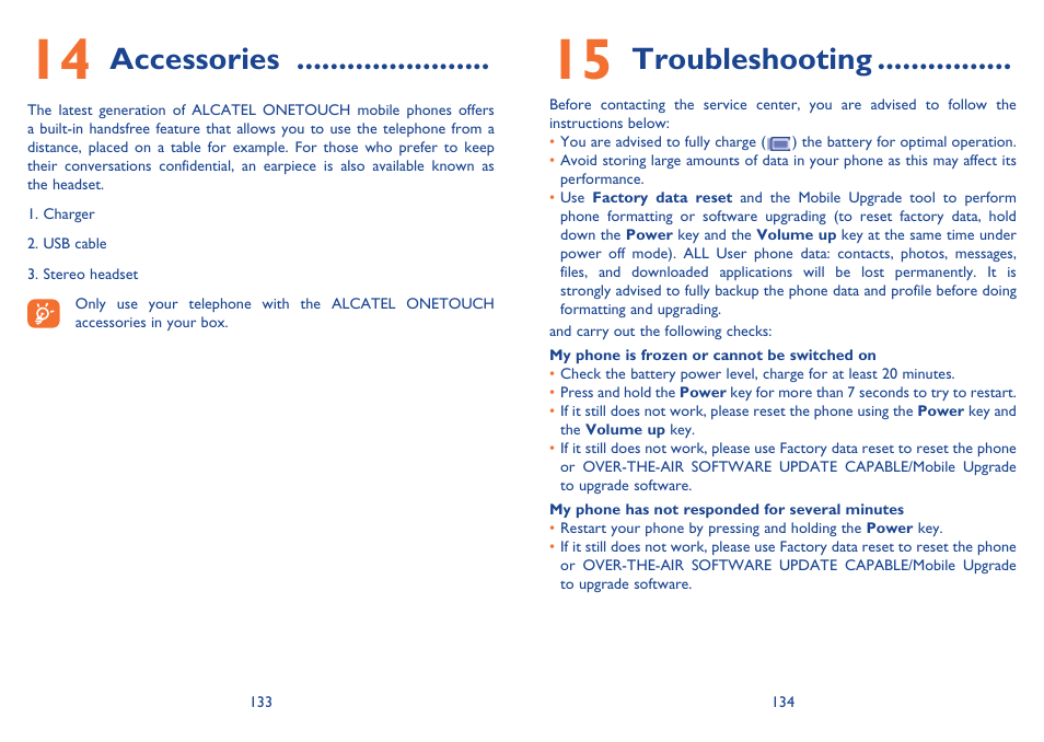 Accessories, Troubleshooting | Alcatel Idol Mini User Manual | Page 68 / 72