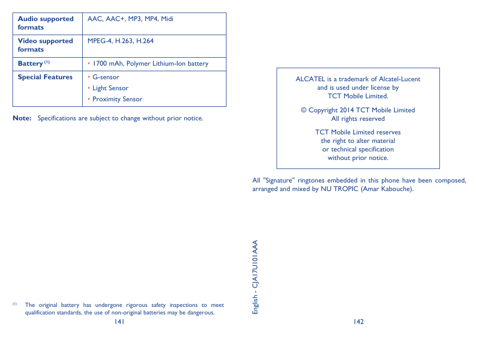 Alcatel Idol Mini User Manual | Page 72 / 72