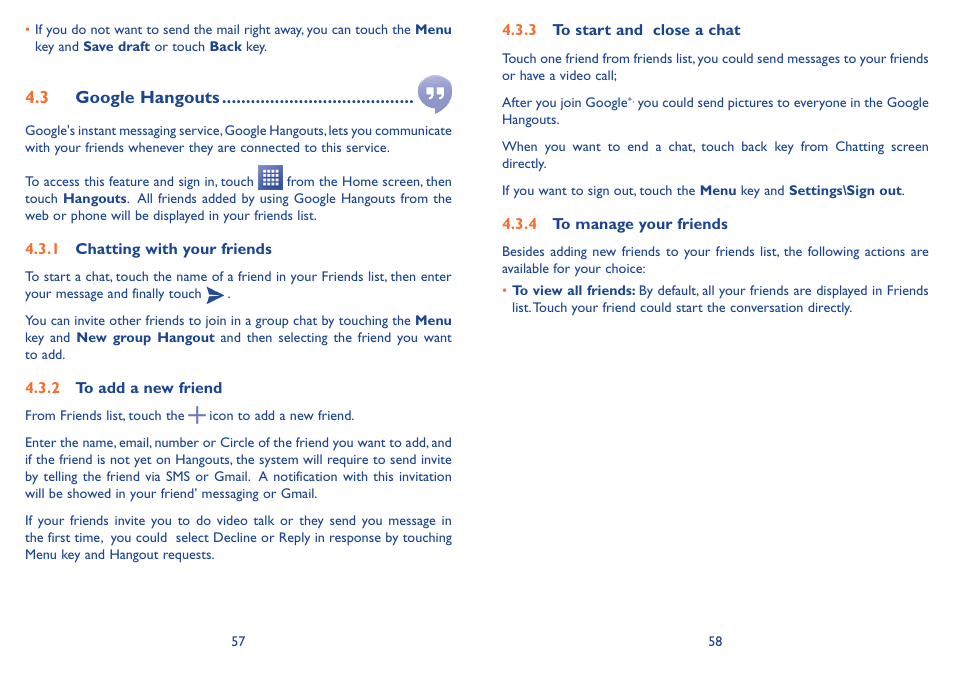 3 google hangouts | Alcatel Idol 2s User Manual | Page 30 / 70