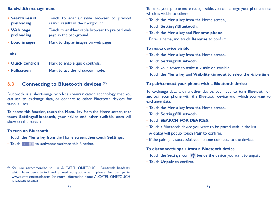 3 connecting to bluetooth devices | Alcatel Idol 2s User Manual | Page 40 / 70