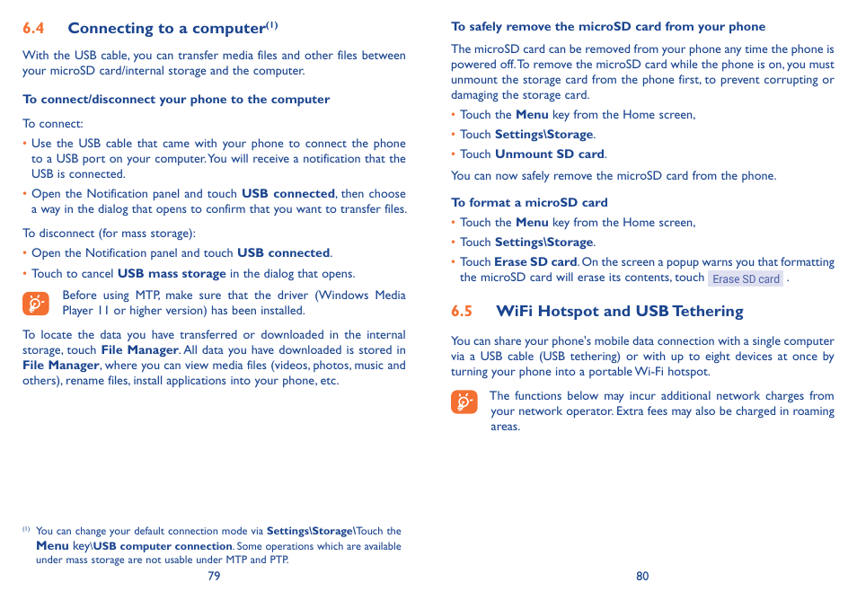 4 connecting to a computer, 5 wifi hotspot and usb tethering | Alcatel Idol 2s User Manual | Page 41 / 70