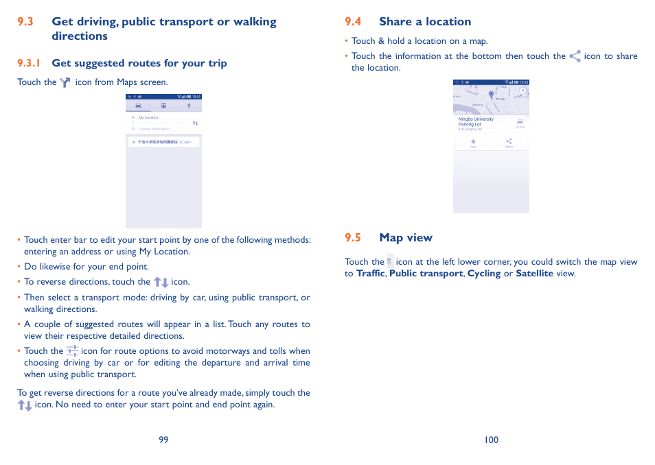 4 share a location, 5 map view | Alcatel Idol 2s User Manual | Page 51 / 70