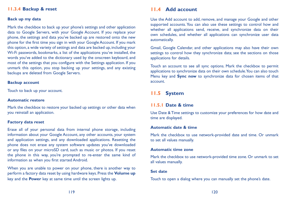 4 add account, 5 system, 4 add account 11.5 system | Alcatel Idol 2s User Manual | Page 61 / 70