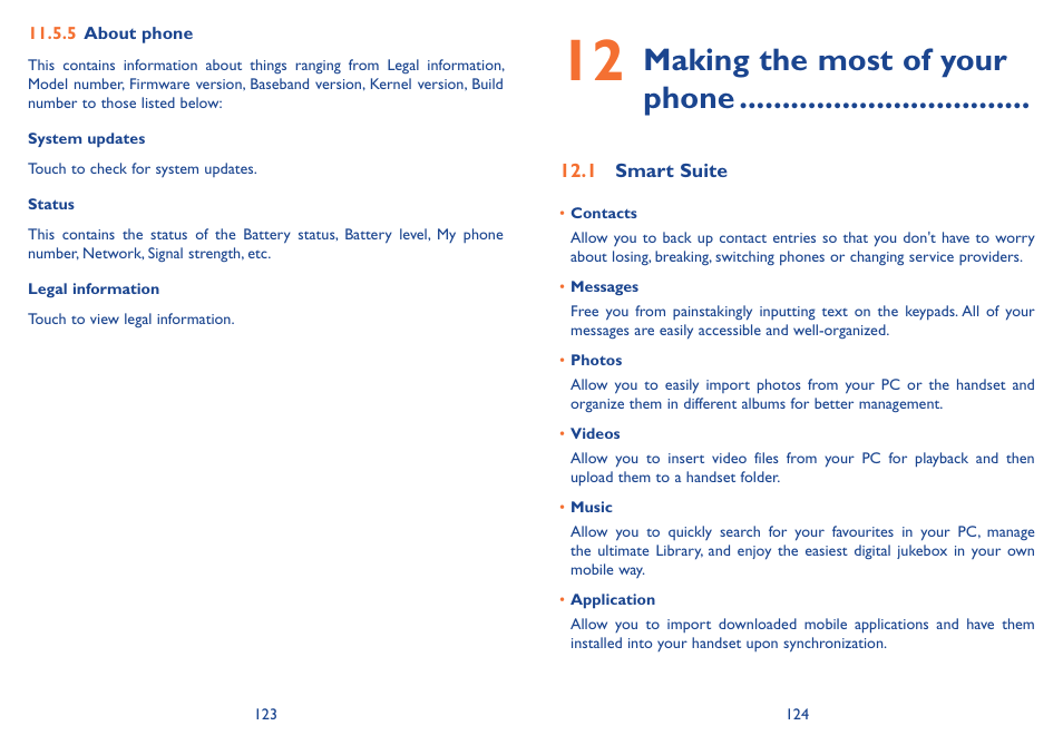 12 making the most of your phone, 1 smart suite, Making the most of your phone | Alcatel Idol 2s User Manual | Page 63 / 70