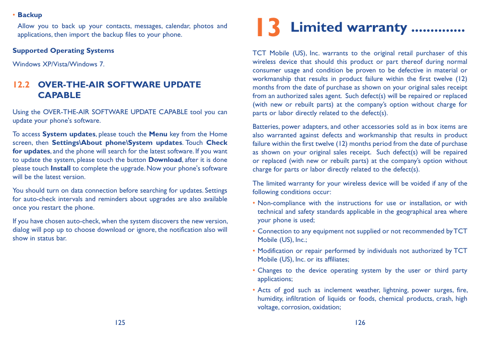 2 over-the-air software update capable, 13 limited warranty, Limited warranty | Alcatel Idol 2s User Manual | Page 64 / 70
