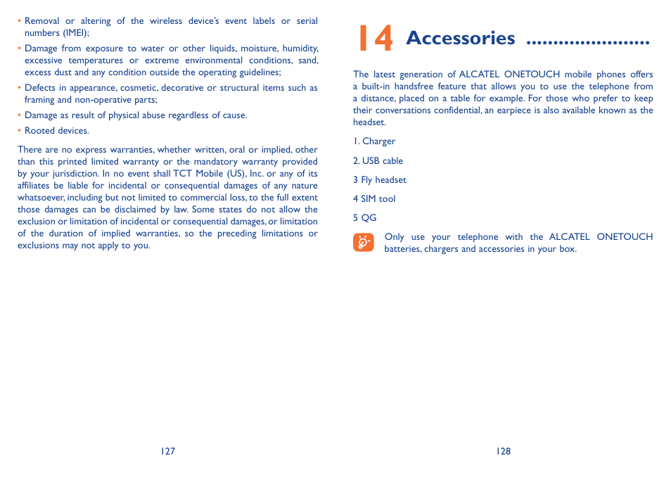 14 accessories, Accessories | Alcatel Idol 2s User Manual | Page 65 / 70