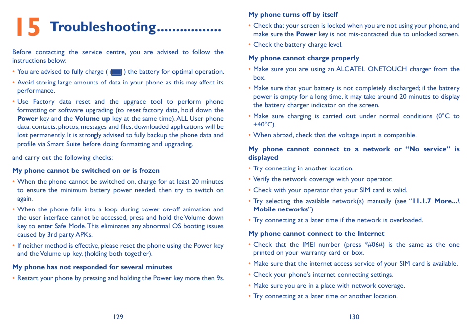 15 troubleshooting, Troubleshooting | Alcatel Idol 2s User Manual | Page 66 / 70
