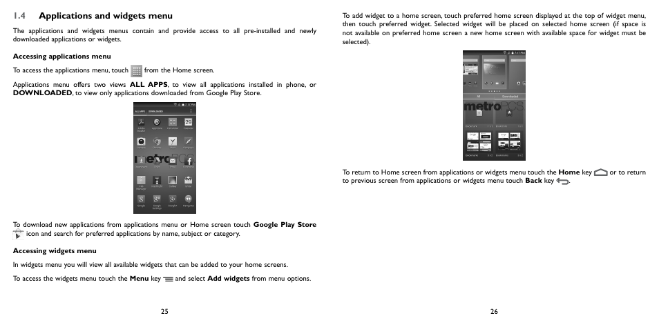 4 applications and widgets menu | Alcatel ONE TOUCH Fierce 2 User Manual | Page 14 / 68