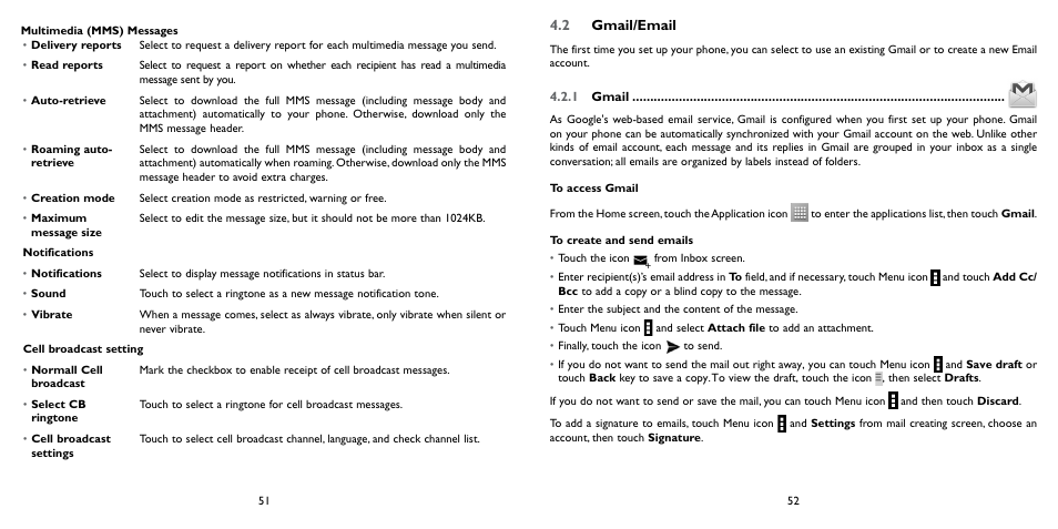 2 gmail/email | Alcatel ONE TOUCH Fierce 2 User Manual | Page 27 / 68