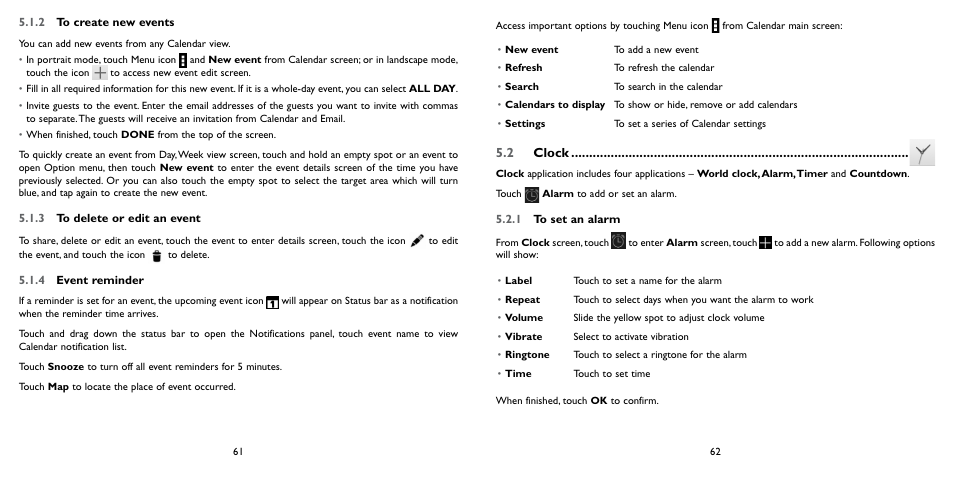 2 clock | Alcatel ONE TOUCH Fierce 2 User Manual | Page 32 / 68