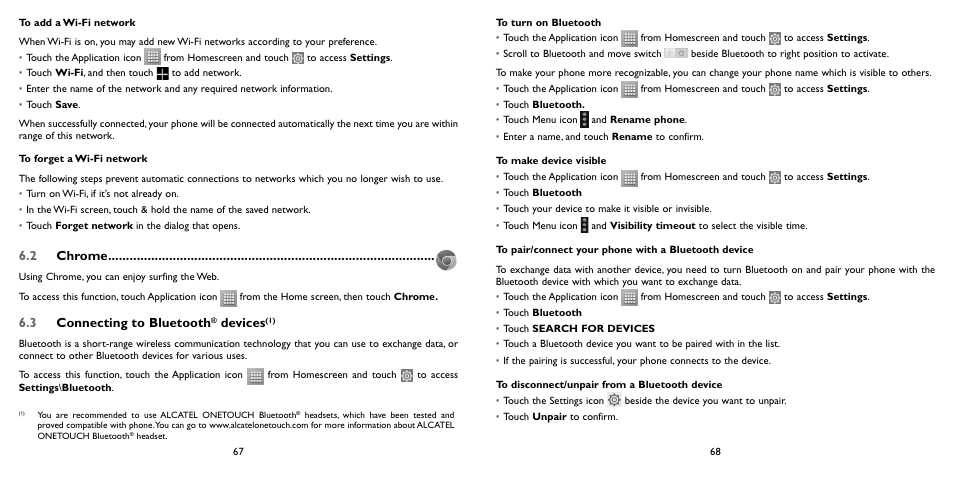 2 chrome, 3 connecting to bluetooth ® devices, 2 chrome 6.3 connecting to bluetooth | Devices, 3 connecting to bluetooth | Alcatel ONE TOUCH Fierce 2 User Manual | Page 35 / 68