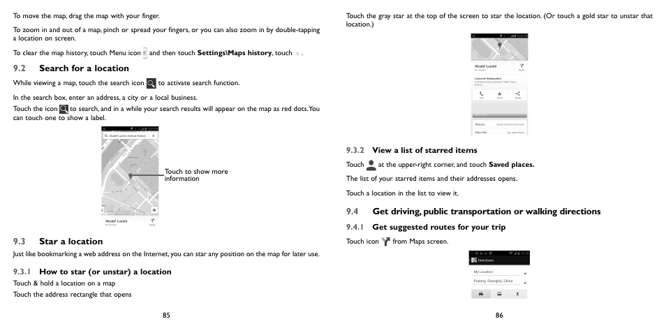 2 search for a location, 3 star a location | Alcatel ONE TOUCH Fierce 2 User Manual | Page 44 / 68
