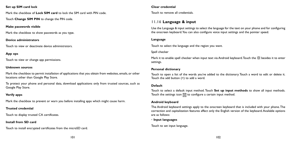 16 language & input | Alcatel ONE TOUCH Fierce 2 User Manual | Page 52 / 68