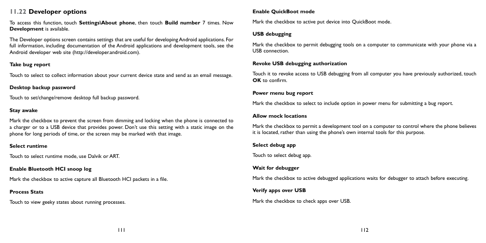 22 developer options | Alcatel ONE TOUCH Fierce 2 User Manual | Page 57 / 68