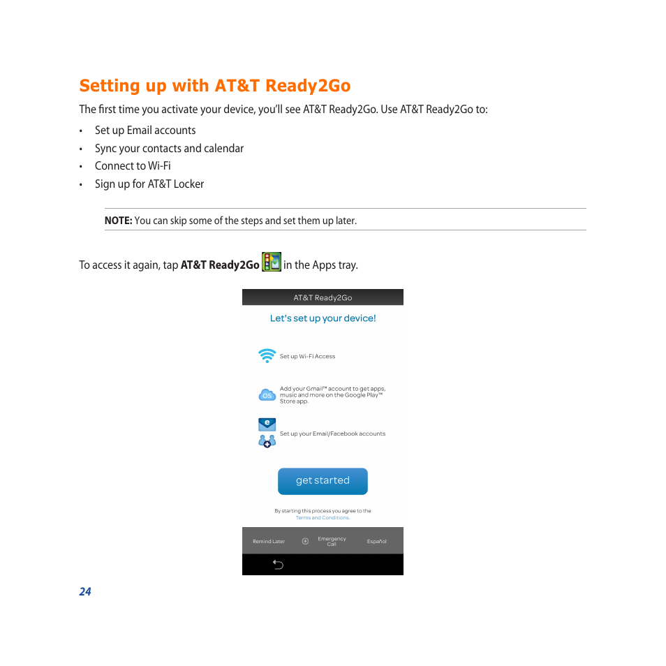 Setting up with at&t ready2go | Asus PadFone X User Manual | Page 24 / 62