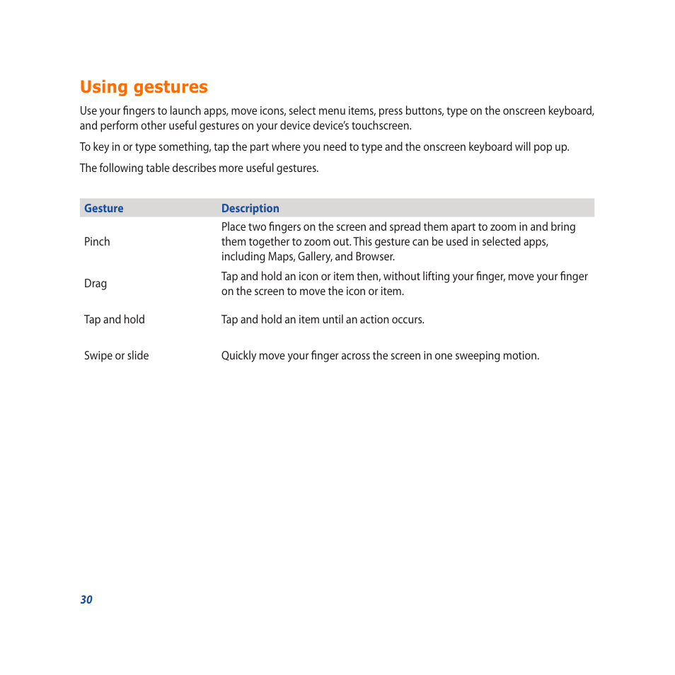 Using gestures | Asus PadFone X User Manual | Page 30 / 62