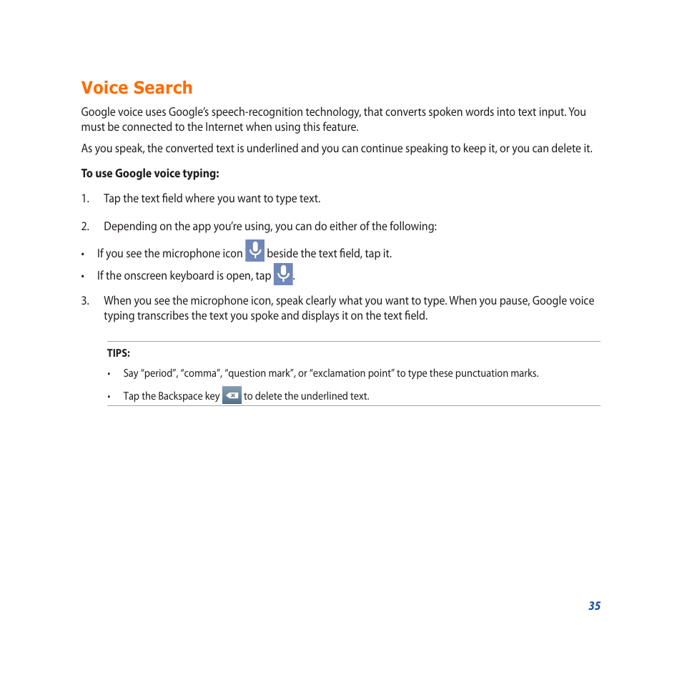 Voice search | Asus PadFone X User Manual | Page 35 / 62