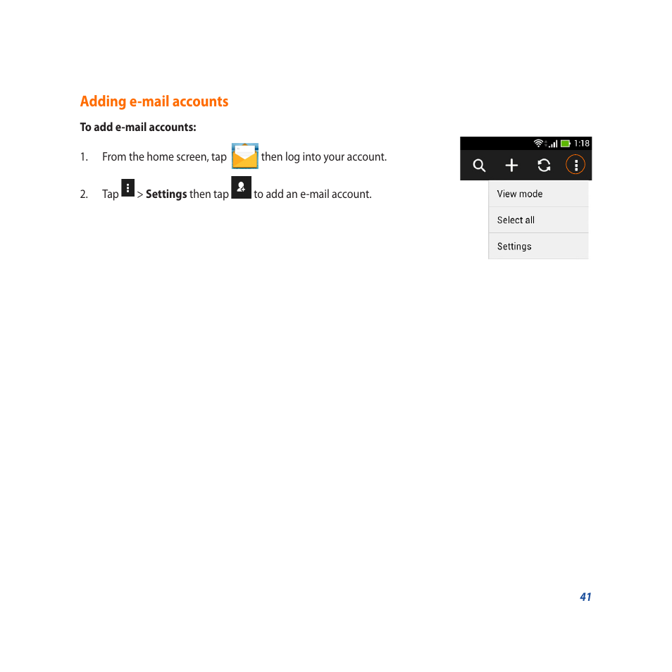 Adding e-mail accounts | Asus PadFone X User Manual | Page 41 / 62