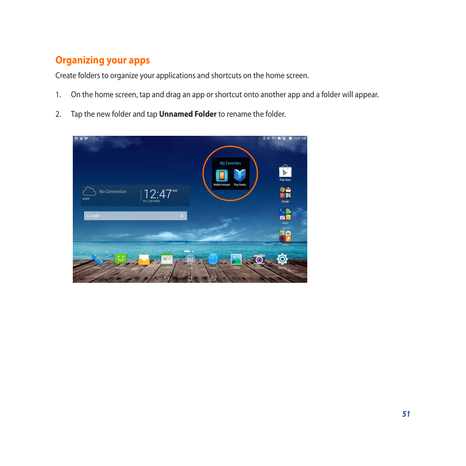 Organizing your apps | Asus PadFone X User Manual | Page 51 / 62