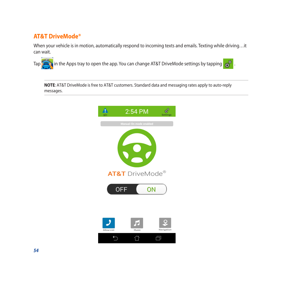 At&t drivemode | Asus PadFone X User Manual | Page 54 / 62